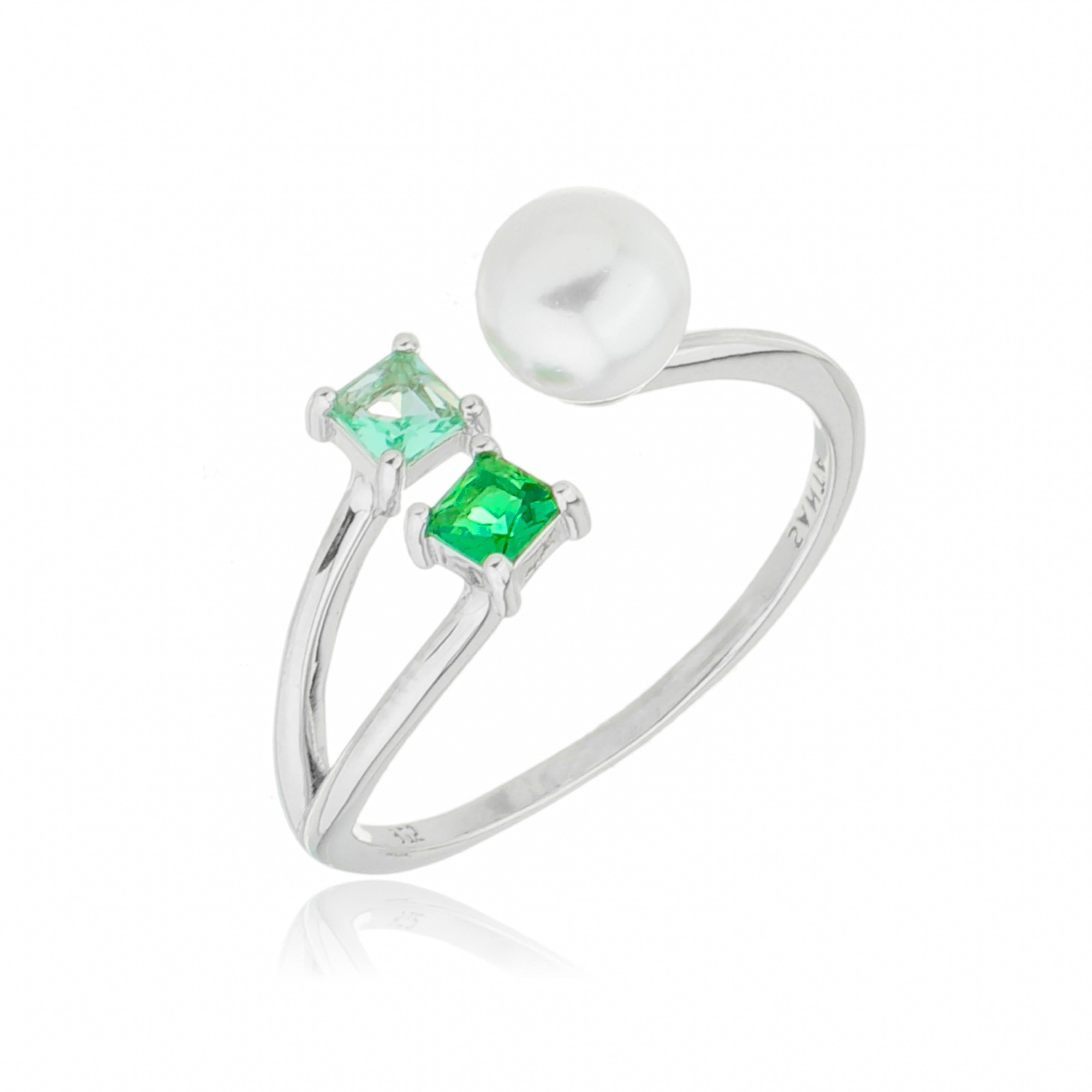 Anel Cristal Esmeralda Paraíba - Prata 925