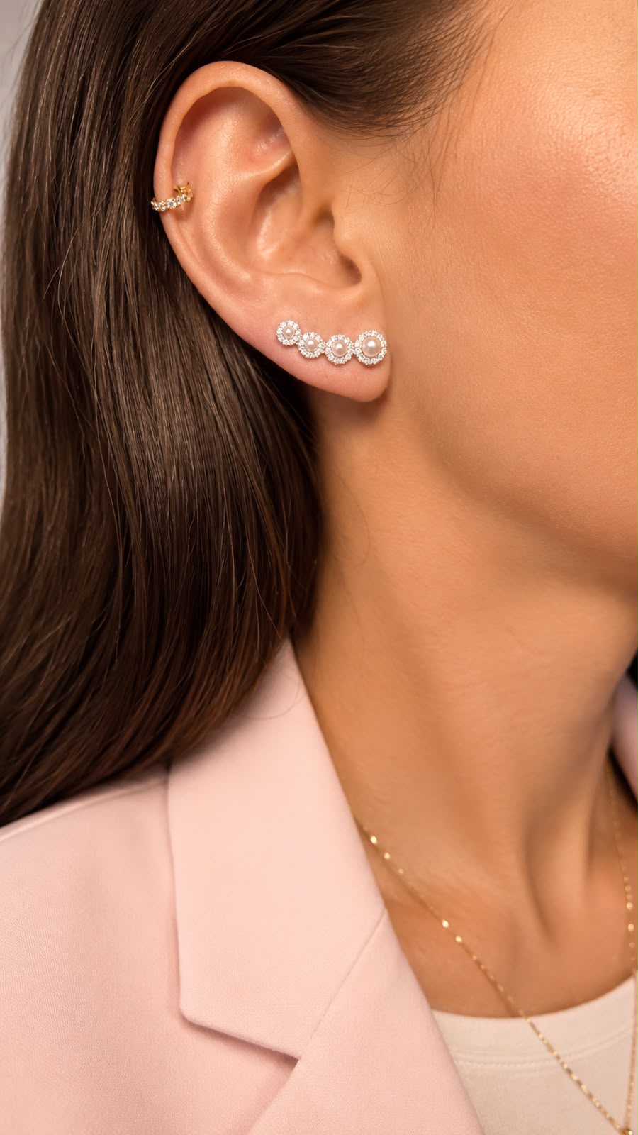 Brinco Ear Climber Pérolas & Zircônias