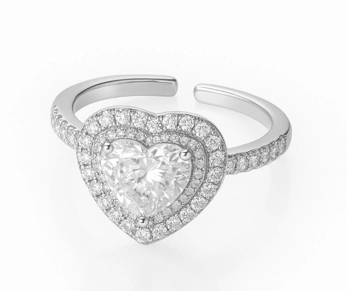 ANEL CORAÇÃO CRISTAL - SEMIJOIA - TAMANHO AJUSTÁVEL