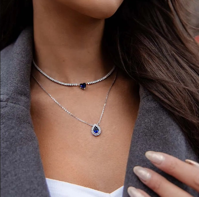 COLAR GOTA AZUL FUZION COM ZIRCONIAS