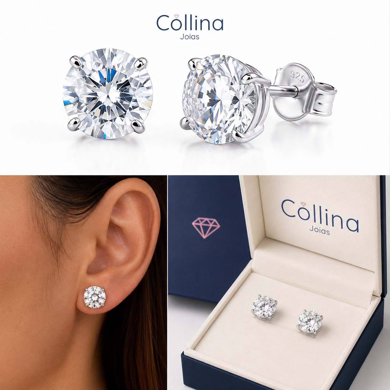 Brinco Moissanite Ponto de Luz - 5CT - Prata 925