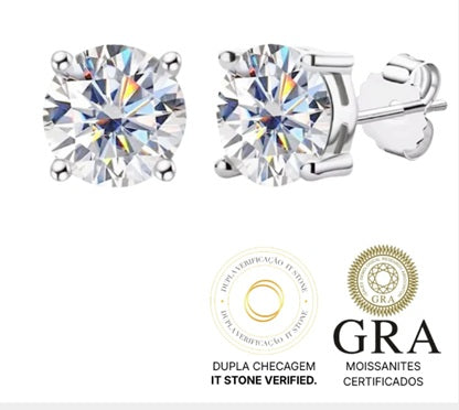 Brinco Moissanite Ponto de Luz - 5CT - Prata 925