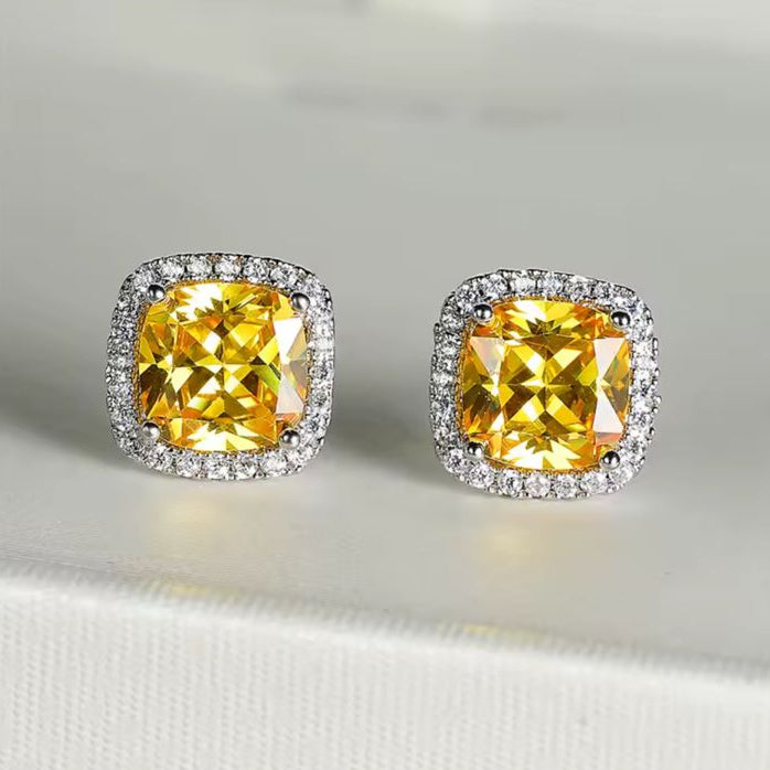 Brinco Citrino Cushion - Prata 925