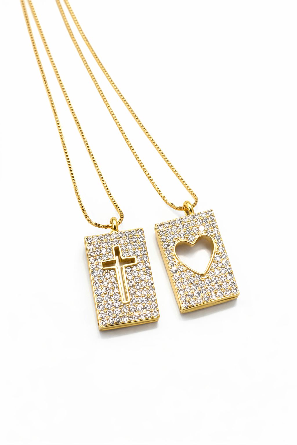 ESCAPULÁRIO CRUZ E CORAÇÃO CRAVEJADO - 45CM