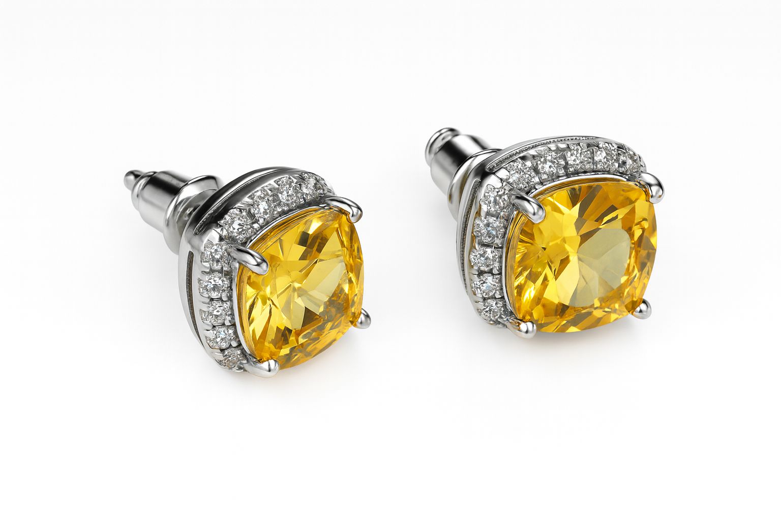 Brinco Citrino Cushion - Prata 925