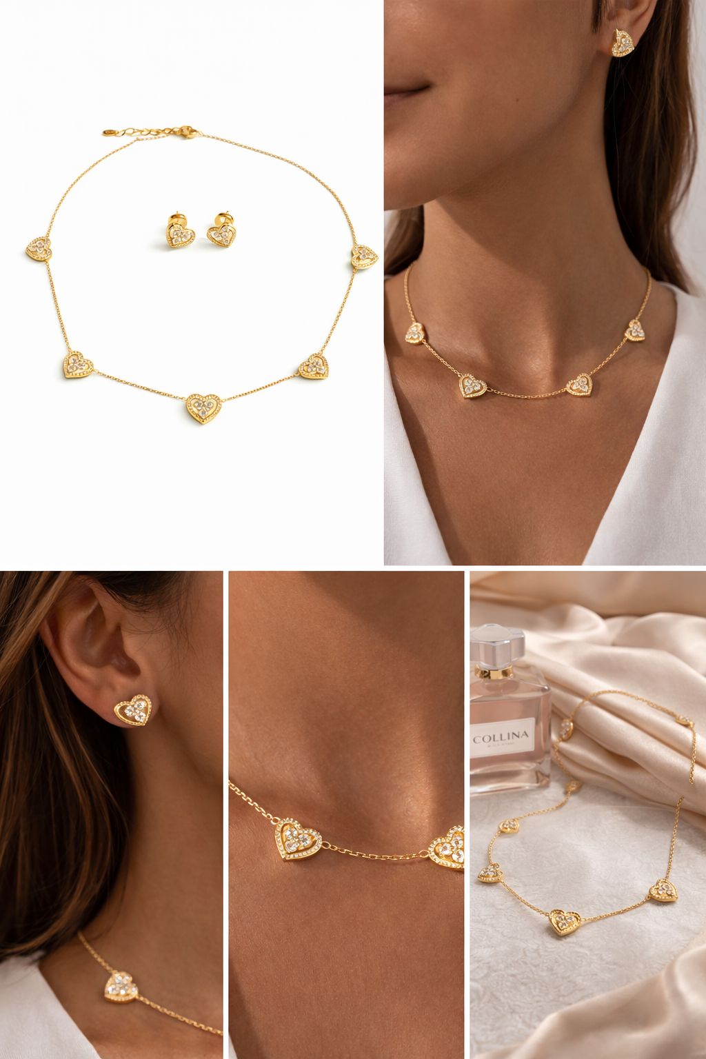 Conjunto Chocker Coração Cravejado Lina - 45cm