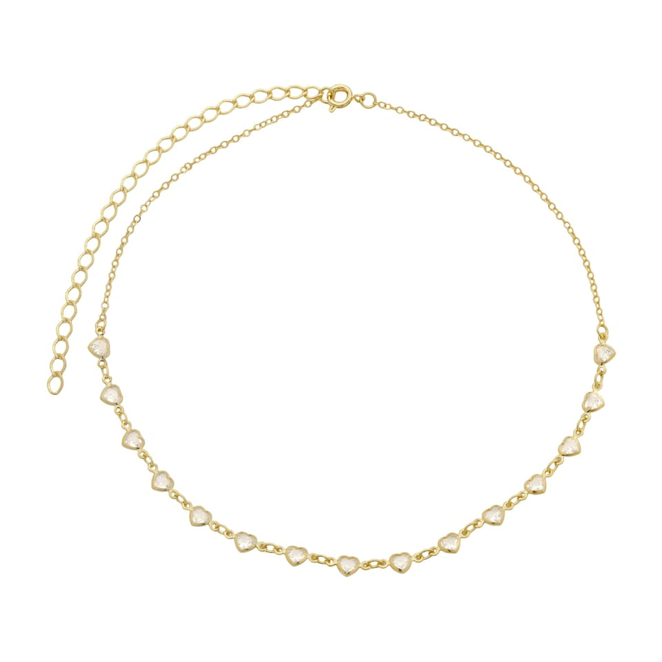 Colar Chocker Corações Cristal