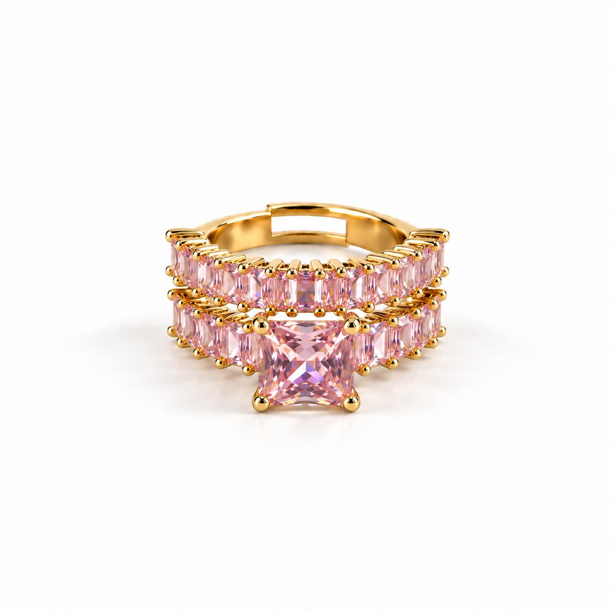 Anel Cravejado Com Pedra Central Pink - Ajustável