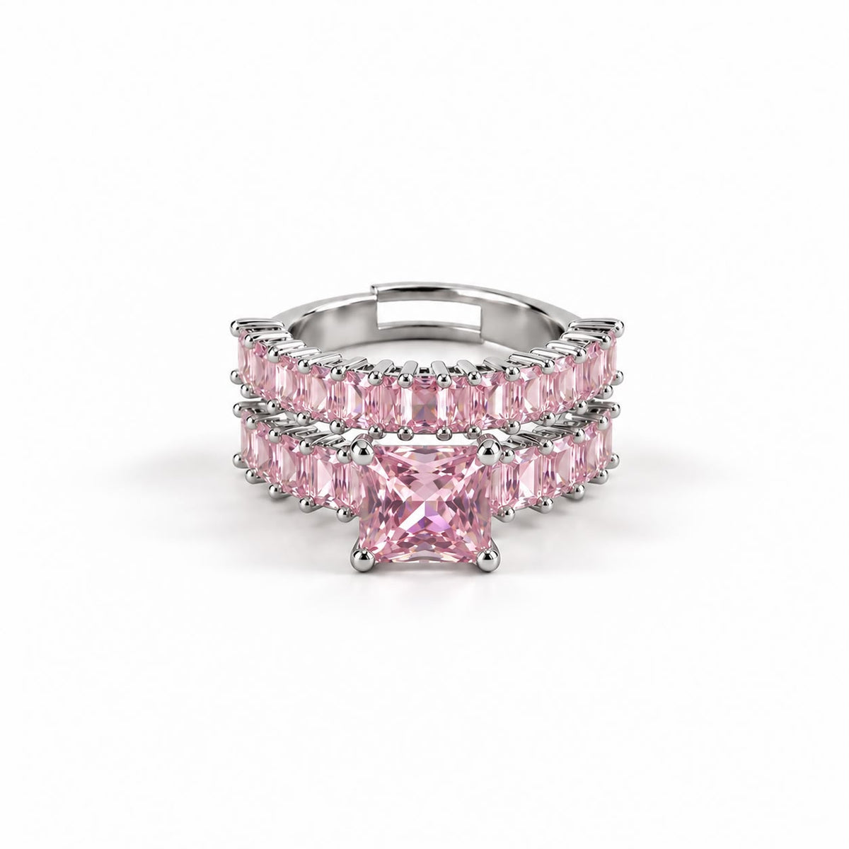 Anel Cravejado Com Pedra Central Pink - Ajustável