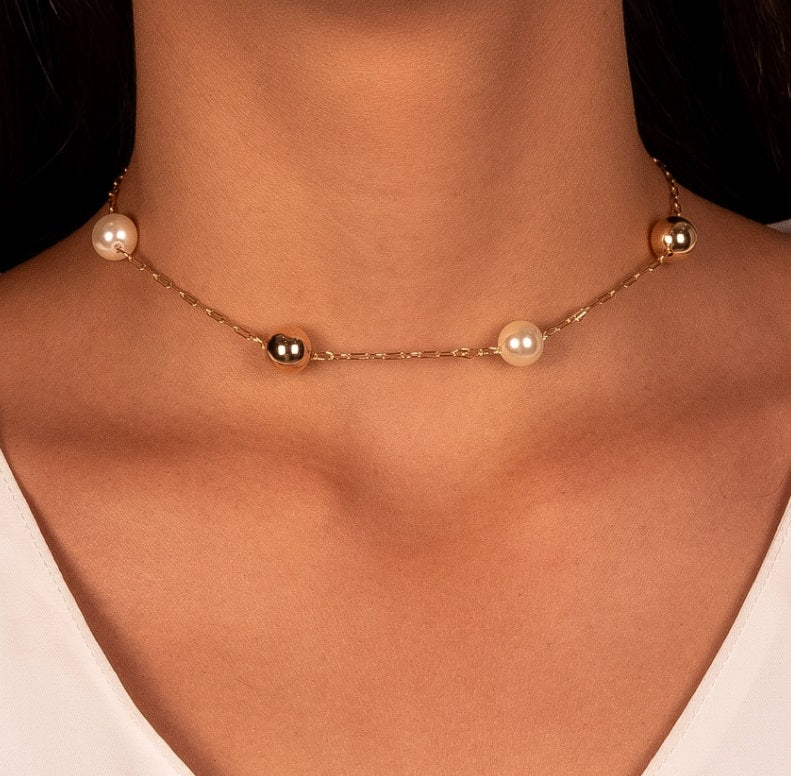 CHOCKER VANIA PEROLA E BOLA LISA - 35CM