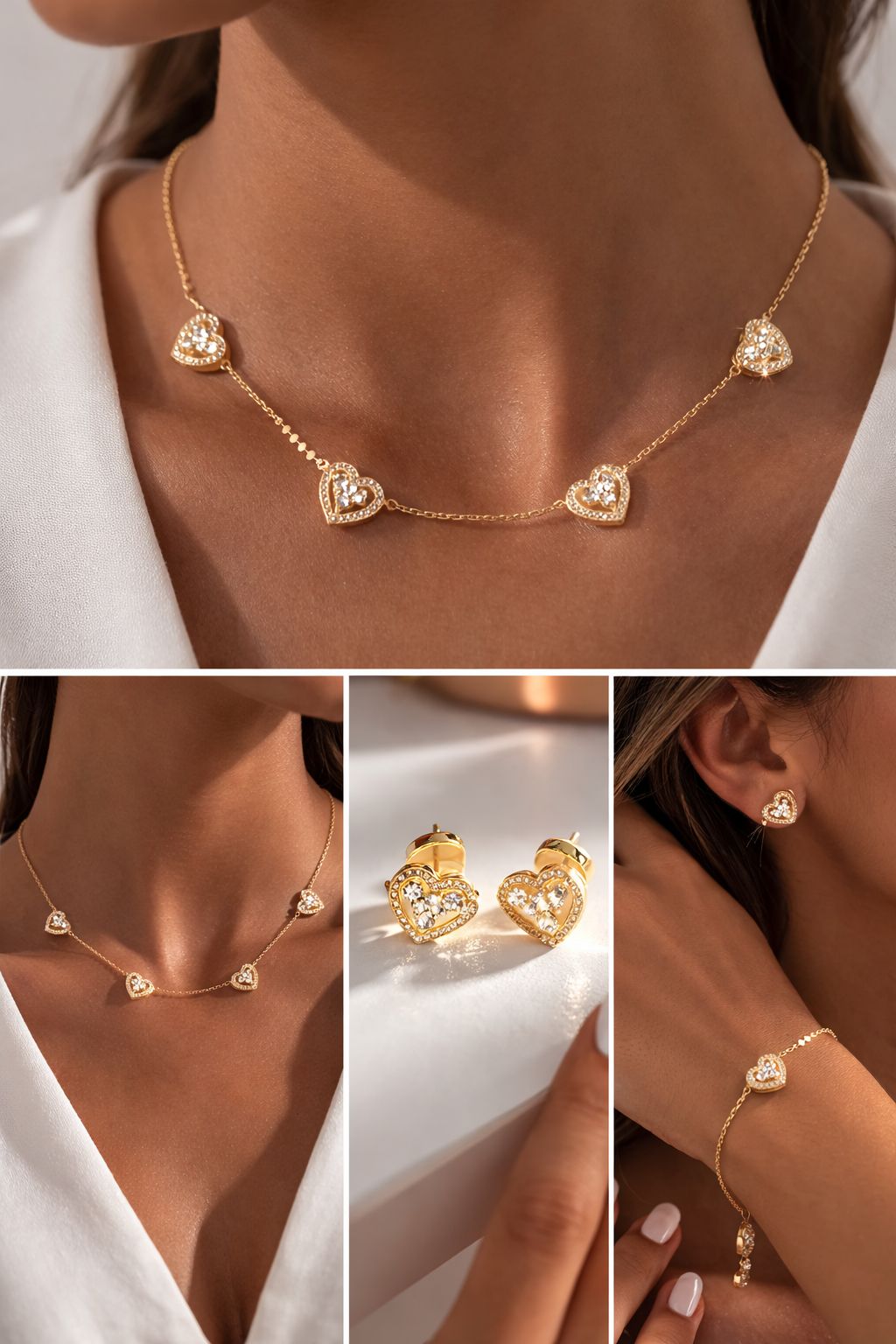 Conjunto Chocker Coração Cravejado Lina - 45cm