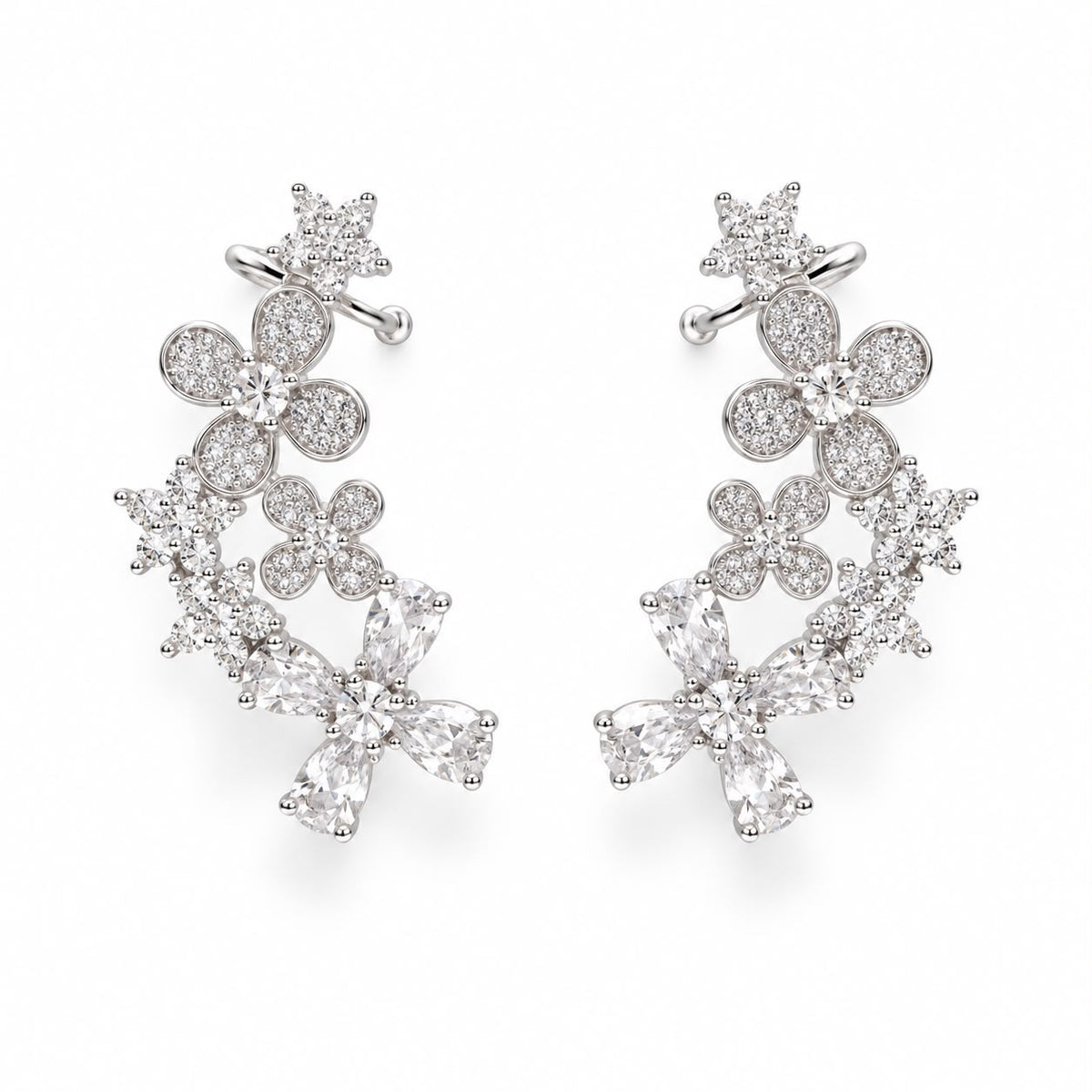 Brinco Ear Cuff Floral Cravejado