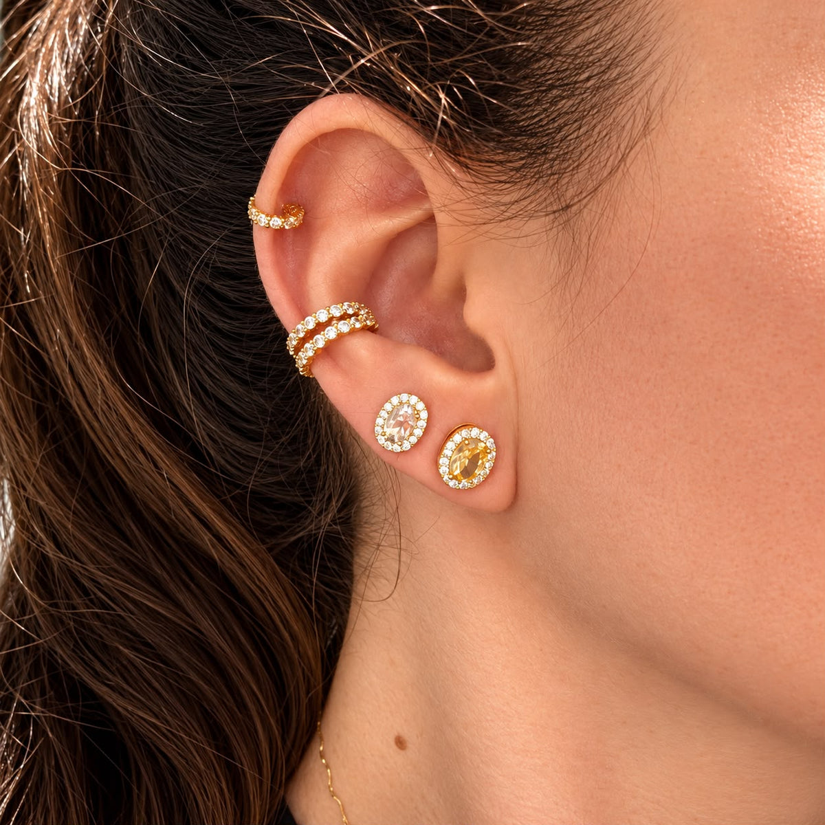 Piercing Fake Duplo Zircônias Rosa ou Cristal