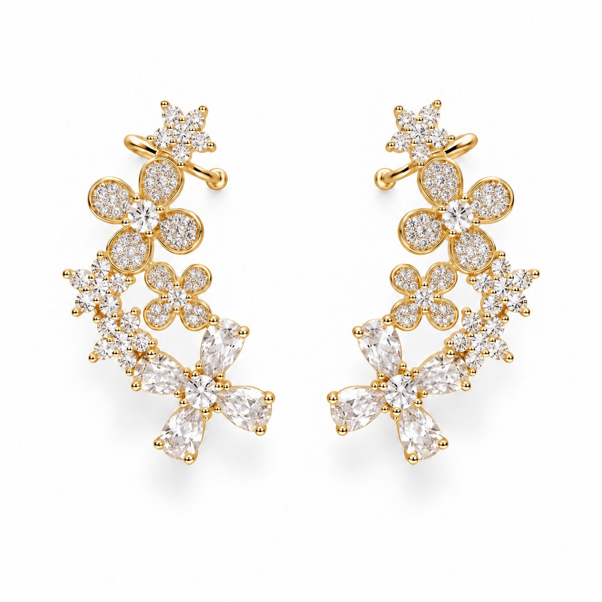 Brinco Ear Cuff Floral Cravejado