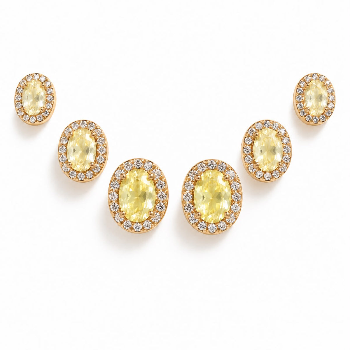 Trio de Brinco Oval Cravejado Amarelo Degradê